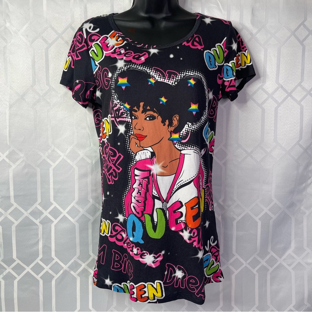 Top Fashion Womens M Graphic Tee Shirt Black Queen Graffiti Afro Black Girl Magi